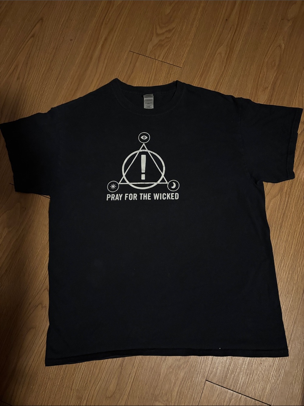 Gildan Black Short-Sleeve Graphic Tee with White 'Pray For The Wicked' Emblem